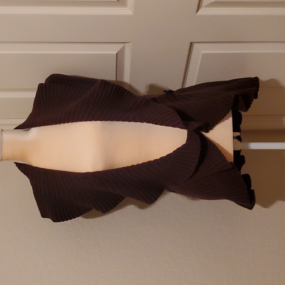 Brown Ruffle-front Sweater Vest - Picture 3 of 6